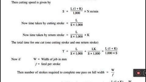 Machining Time Calculation SHAPING , PLANNING & SLOTTING
