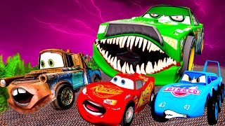 Lightning McQueen, MATER and DINOKO vs Zombie Chick Pixar cars Zombie apocalypse in  BeamNG.drive