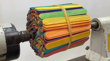 Amazing Woodturning Crazy - Perfect Combination Of Epoxy Resin Adhesive And Colored Popsicle Sticks