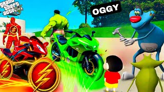 Oggy And Shinchan Stealing Hulk Super Bike & Flash Super Bike In GTA 5!