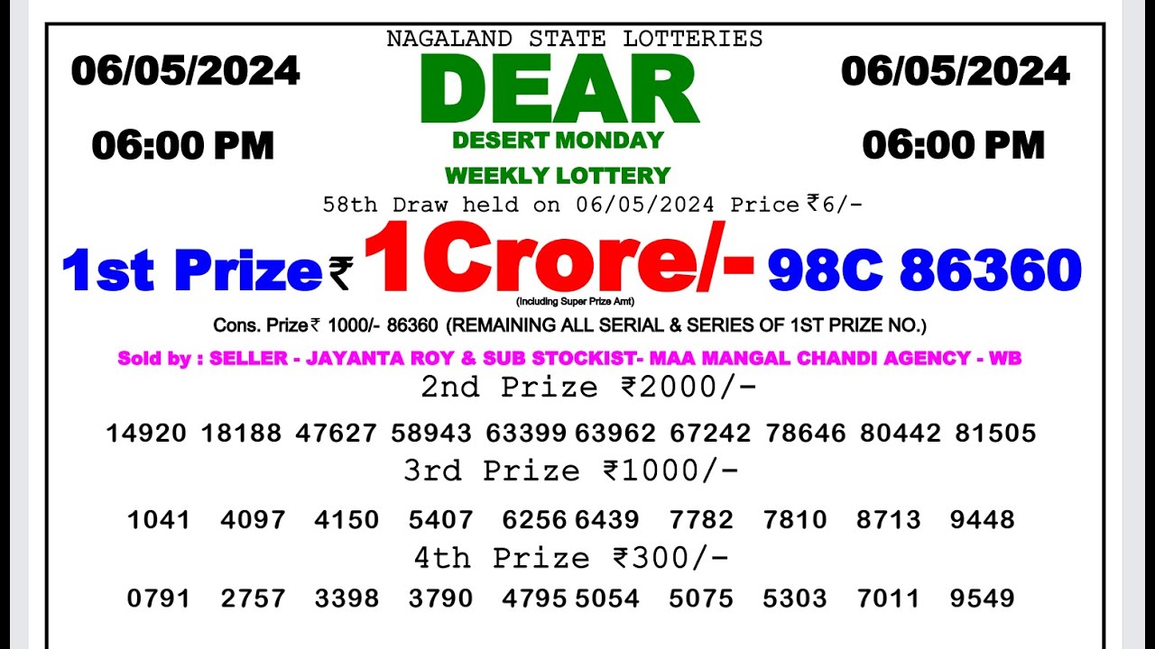 Lottery Sambad Live 0600pm 060524 Day Nagaland State Dear Lottery Result Pdf Download