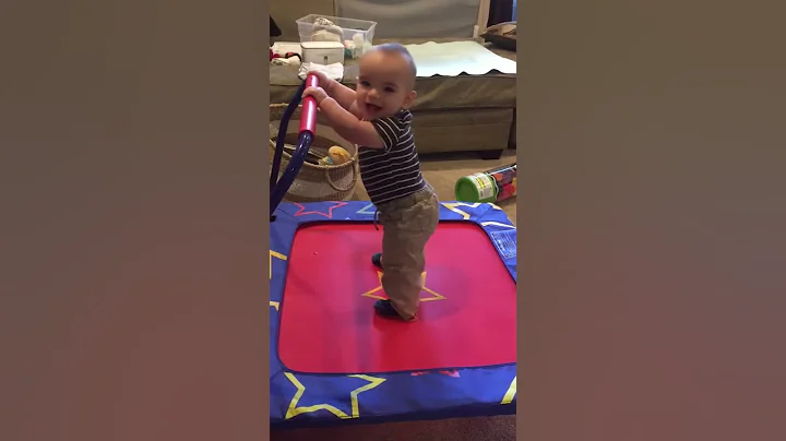 Sebastian - first time bouncing on the trampoline ...