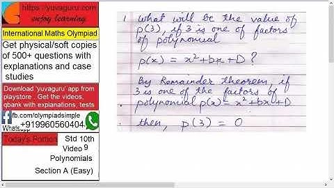 9  IMO Int Maths Olympiad Video Std 10 Polynomials free Video1 by Vishal Mantri +919960560404