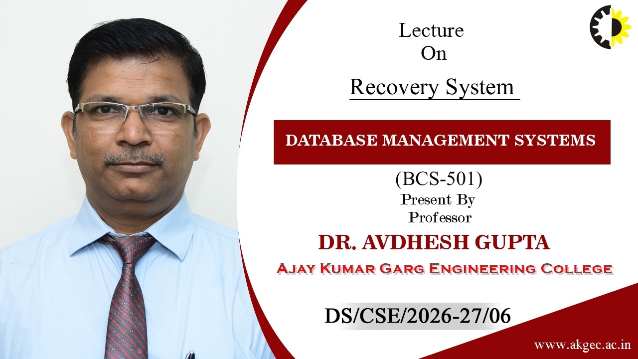 RECOVERY SYSTEM | DATABASE MANAGEMENT SYSTEMS | LECTURE 03 BY DR. AVDHESH GUPTA | AKGEC