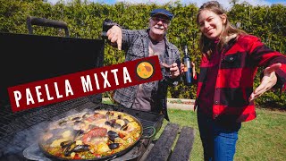 Deliciosa PAELLA MIXTA a Fuego de Leña en Canadá  | Paella Española con Pollo, Mariscos y Chorizo!