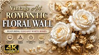 Vintage Art Romantic Floral Wall Featuring Elegant White Roses#AmbientTV #LuxuryFloral#WhiteRose screenshot 5
