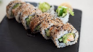 Shrimp and Avocado Sushi Roll | How to make Restaurant Quality Inside-Out Sushi Roll (Uramaki)