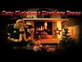 Cozy Fireplace Scene with Christmas Decorations (Snowy Tree, Santa, Snowman, Lamb)