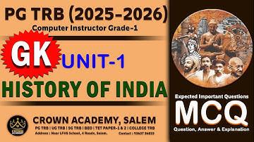 PG TRB 2025-2026 GK (UNIT1 : History of India) Important Questions