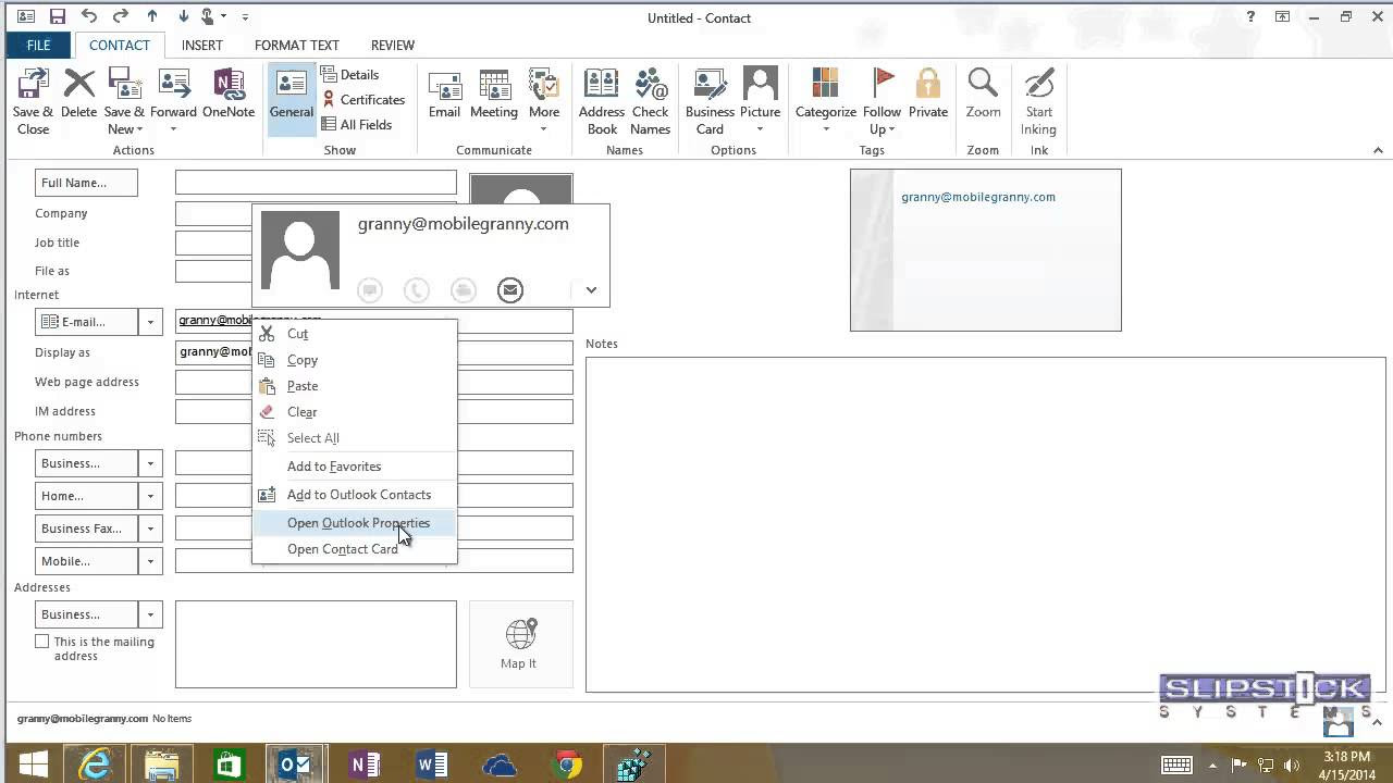 New Open Outlook 2013's Email Properties dialog