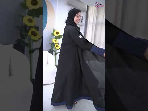 عباية القصه كلوش قماش كتان كم سواره مخطط كحلي  136