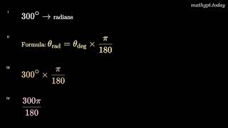 1. Convert from degrees to radians. (a) 300° (b) −18° 2. Convert from radians to degrees