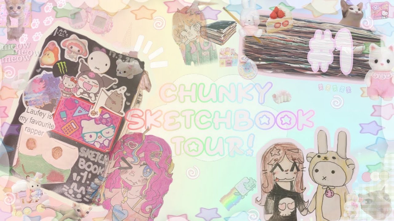 MY FIRST CHUNKY SKETCHBOOK TOUR 🍥🐾 || halfway through! (kinda chaotic :p) 