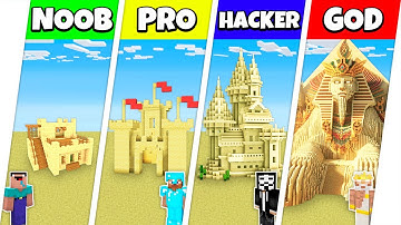 Minecraft Battle: NOOB vs PRO vs HACKER vs GOD: SAND DESERT HOUSE BASE BUILD CHALLENGE / Animation