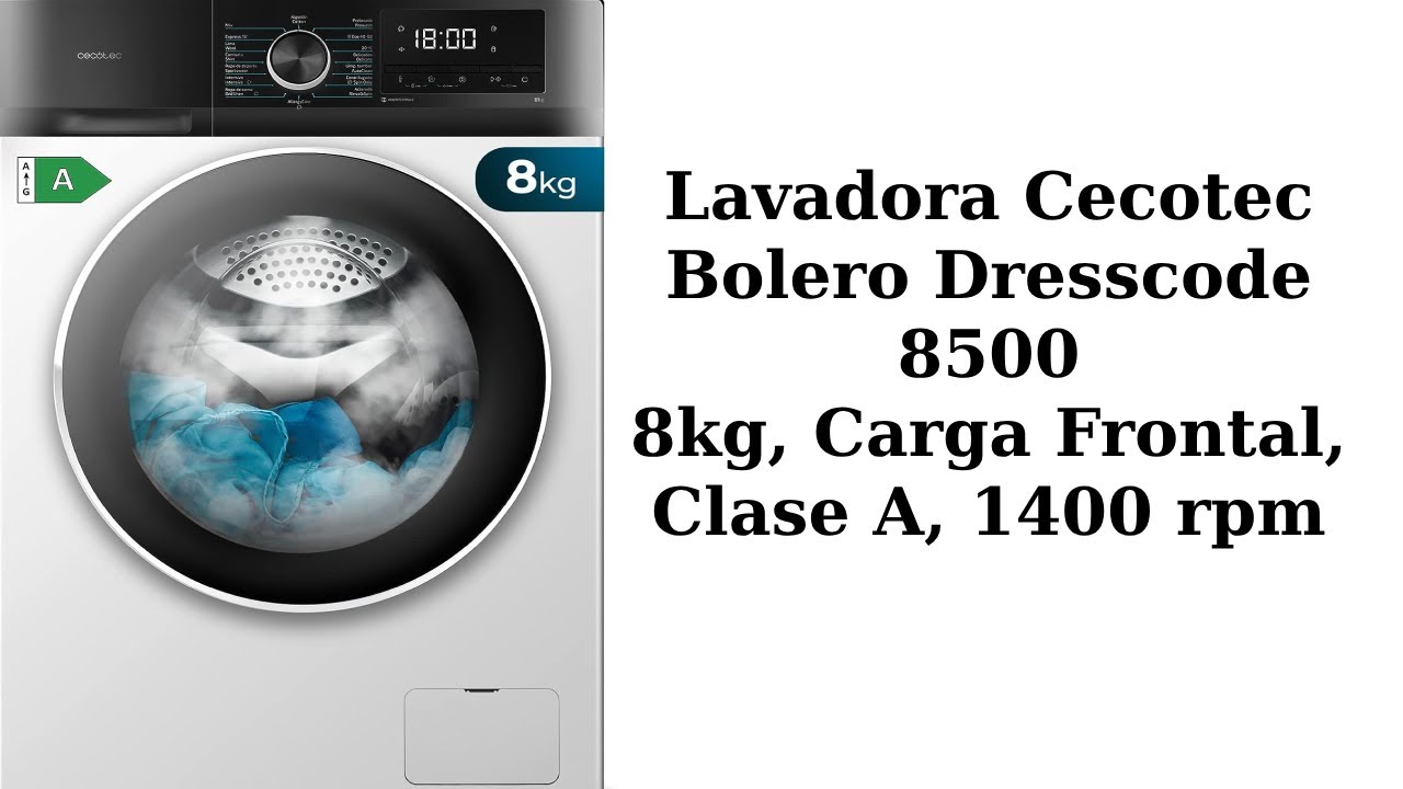 Lavadora Cecotec Bolero 8kg Dresscode 8500. 1400 rpm, Motor Inverter Plus,  Clase A, 16 Programas 