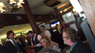 Amy Schumer in Irish singalong with Glen Handsard and Judd Apatow for newlyweds in Dublin pub.