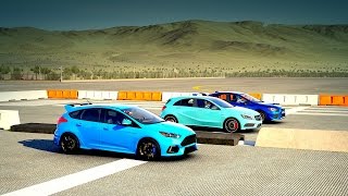 Ford Focus RS vs Mercedes-Benz A45 AMG vs Subaru WRX STI Drag Race | Forza 6