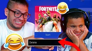 IF YOU LAUGH YOU DELETE FORTNITE CHALLENGE FOR 10 YEAR OLD BROTHER! YOU WONT BELIEVE WHAT HAPPENED!