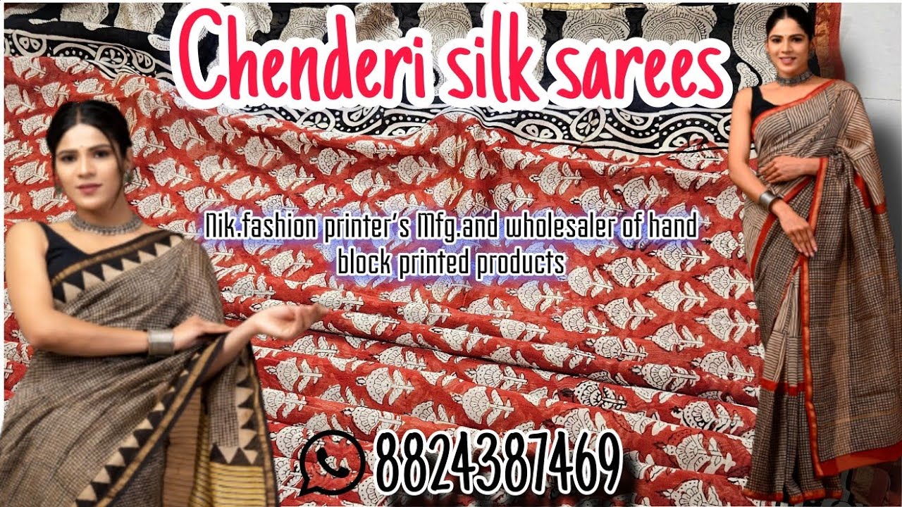 New Chenderi silk sarees / Bagru print Chenderi silk 