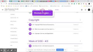 Google Classroom Classwork Tab Topics/Assignments