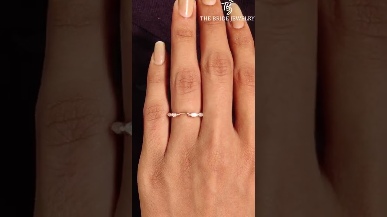 ✨Marquise Cut Bubble Ring Notched Wedding Band, Rose Gold Band, Half Eternity Bubble Set Ring🧿