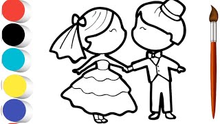Bride and Groom Drawing, Coloring, Painting For Kids & Toddlers l Easy Drawing videos step by step