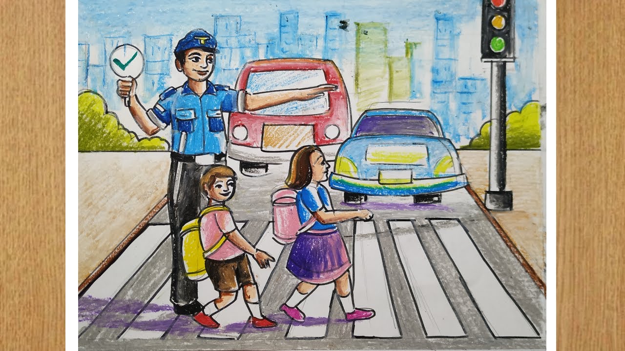 How to draw save drive save life with oil pastel colorroad safety drawing easycity safety drawing
