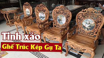 Bộ Ghế Trúc Kép Gỗ Gụ Ta Quảng Bình Đục Tay Tinh Xảo - Đánh Chay Trần Màu Gỗ