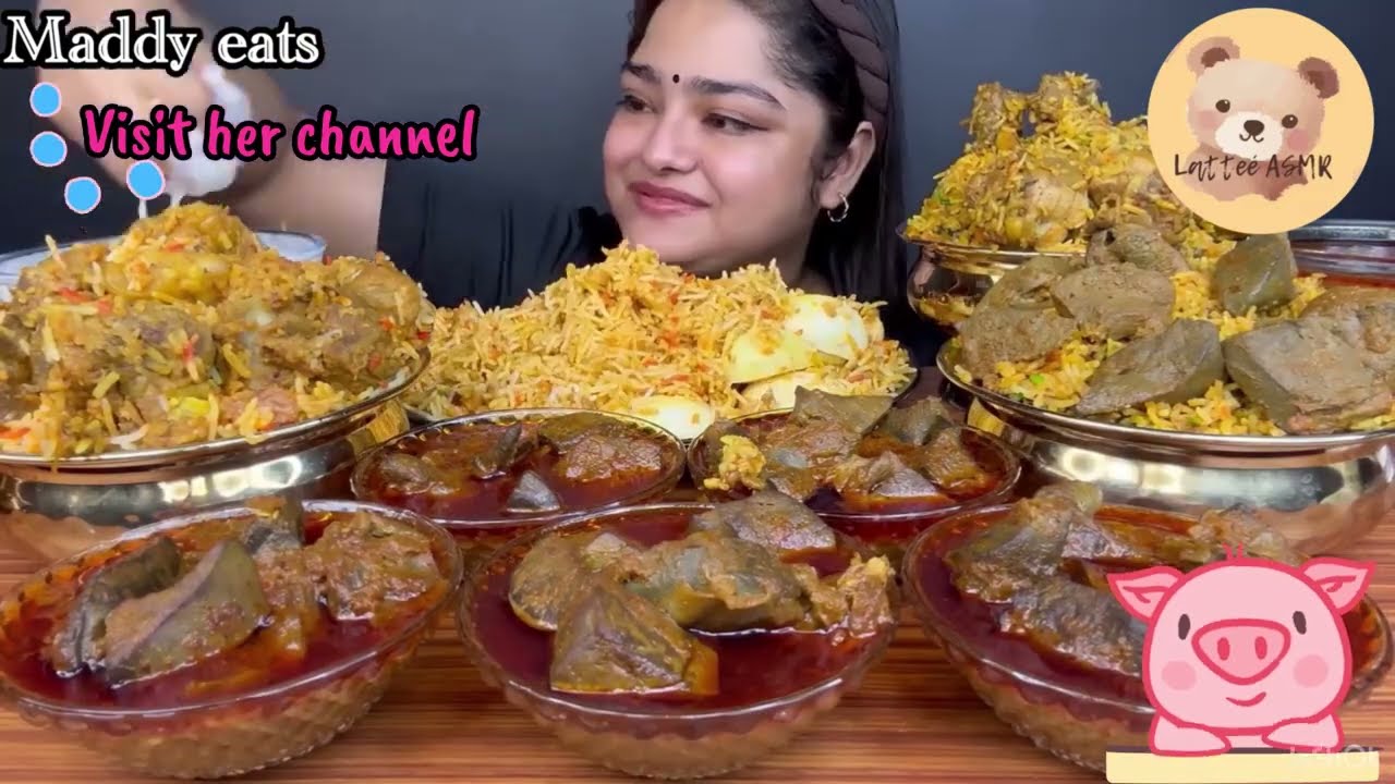 Asmr eating spicy chicken curry chicken biryani chicken tikka egg curry 