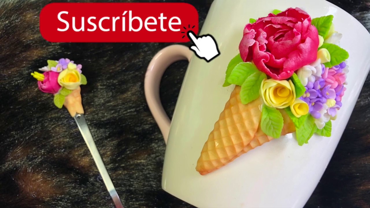 frágil Franco vacío Taza y cuchara decorada con flores de porcelana fria - YouTube