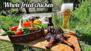 Fried whole chicken with special pomegranate sauce🔪🍗🔥Cooking in Nature I ASMR #fried #chicken #asmr