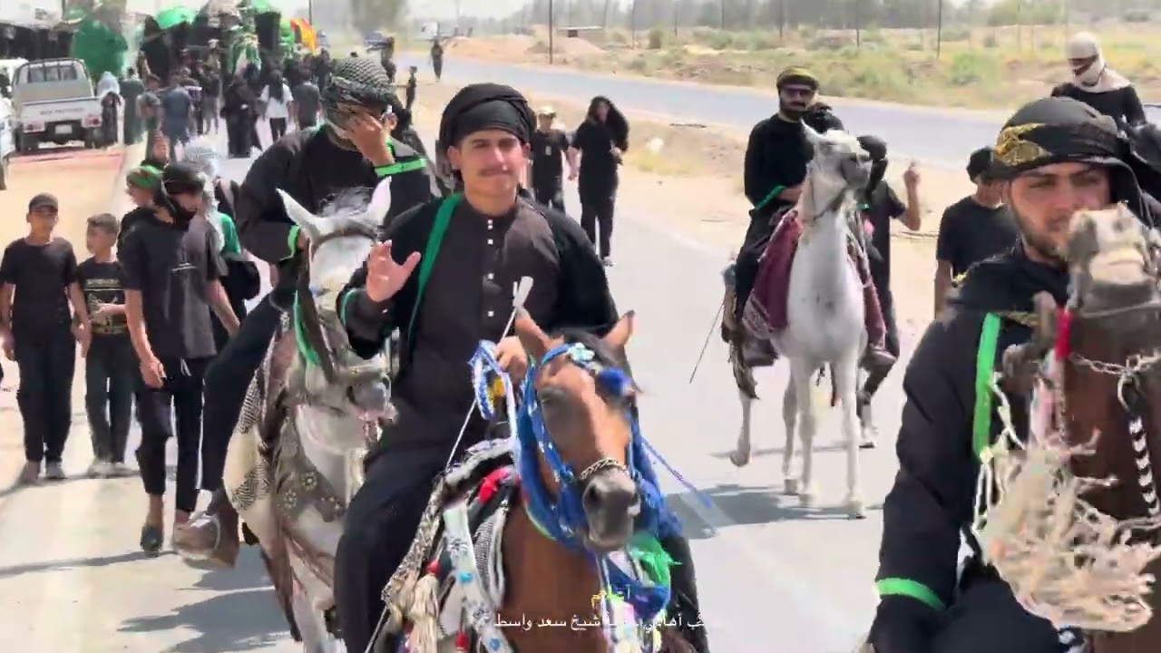 الان يصل الى مدينة الشوملي موكب اهالي ناحية شيخ سعد واسط مسيرة الاربعين 