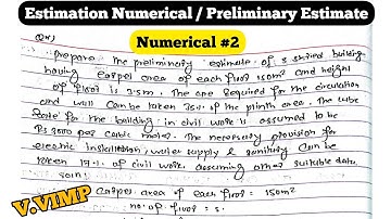 Estimation Numerical#2 | Preliminary Estimate | Plinth Area | Grand total | contingency amount