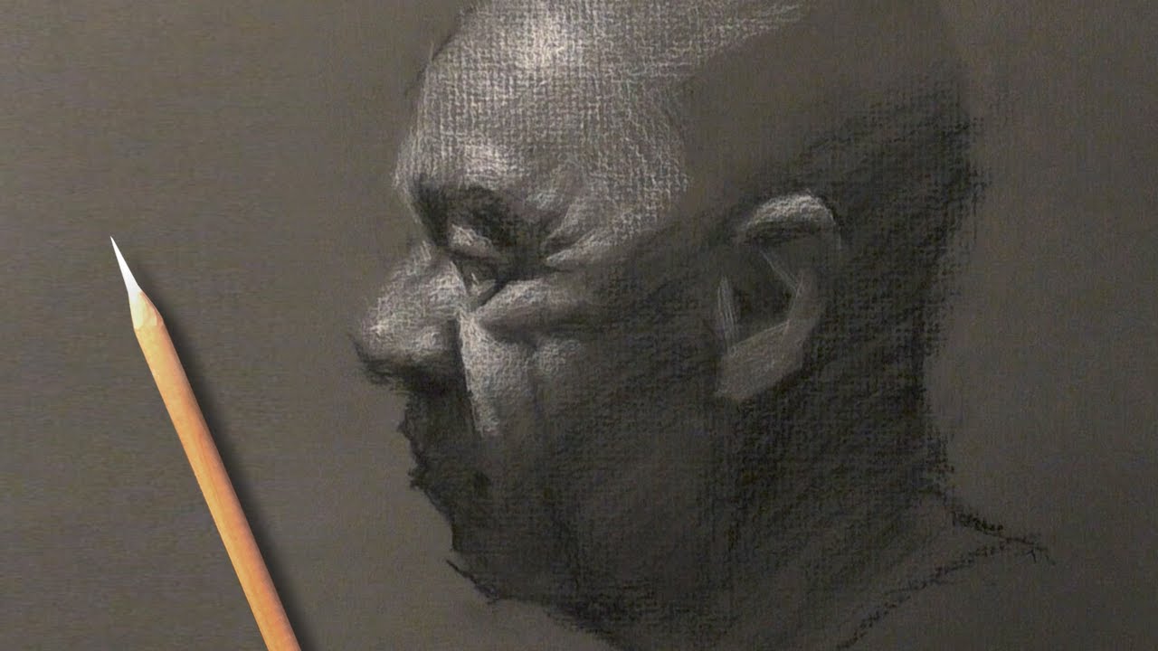 Charcoal Portrait Sketch on Dark Paper