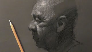 Charcoal Portrait Sketch on Dark Paper