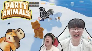 T1 Faker plays Party Animals w/Gumayusi, Untara, Bang Part 1 - Teamkill & Dropkick Master