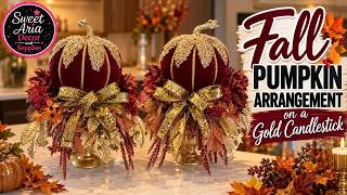 Creating a Fall Burgundy Pumpkin Candlestick Arrangement