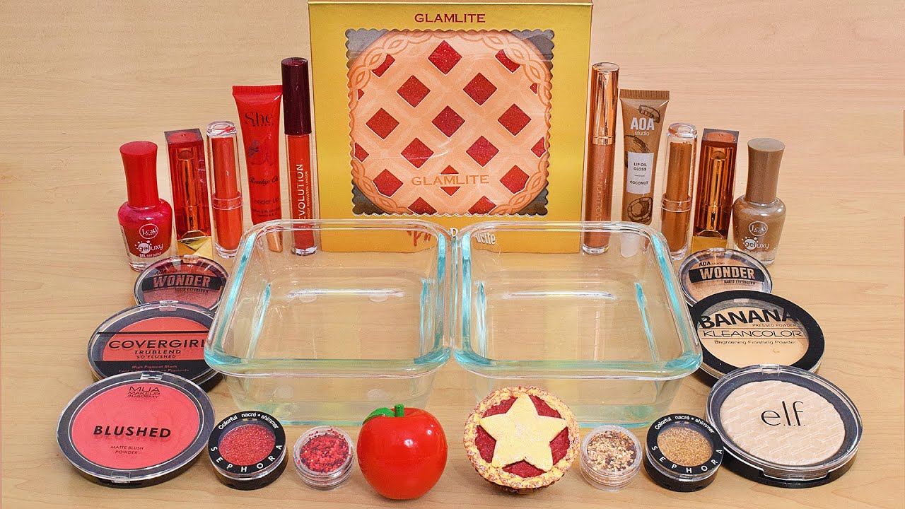 Apple Pie Slime - Mixing Makeup Eyeshadow Into Clear Slime ASMR