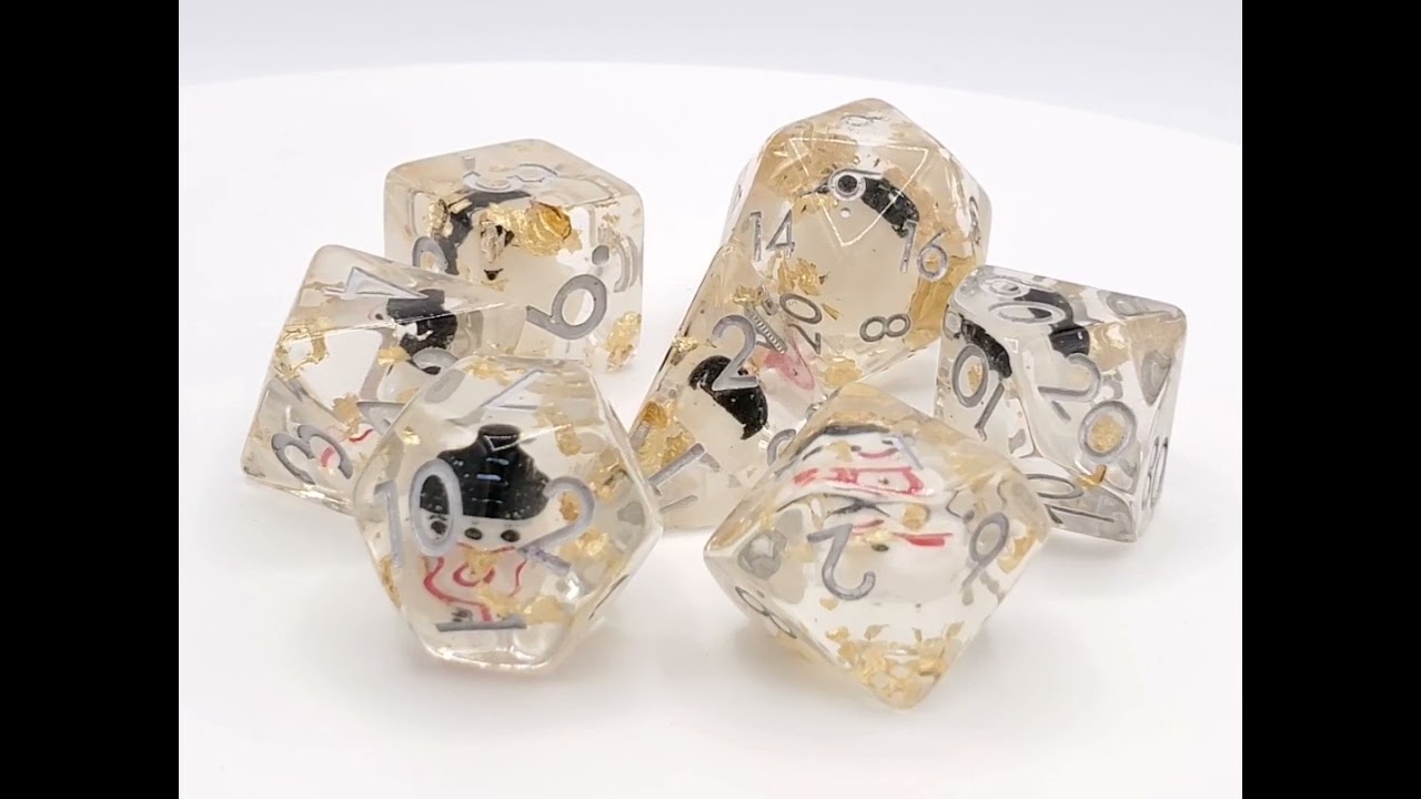 Old School 7 Piece DnD RPG Dice Set: Infused - Snow Man