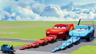 Big & Small Lightning Mcqueen vs Big & Small King Dinoco vs Choo-Choo Thomas the Train BeamNG.drive