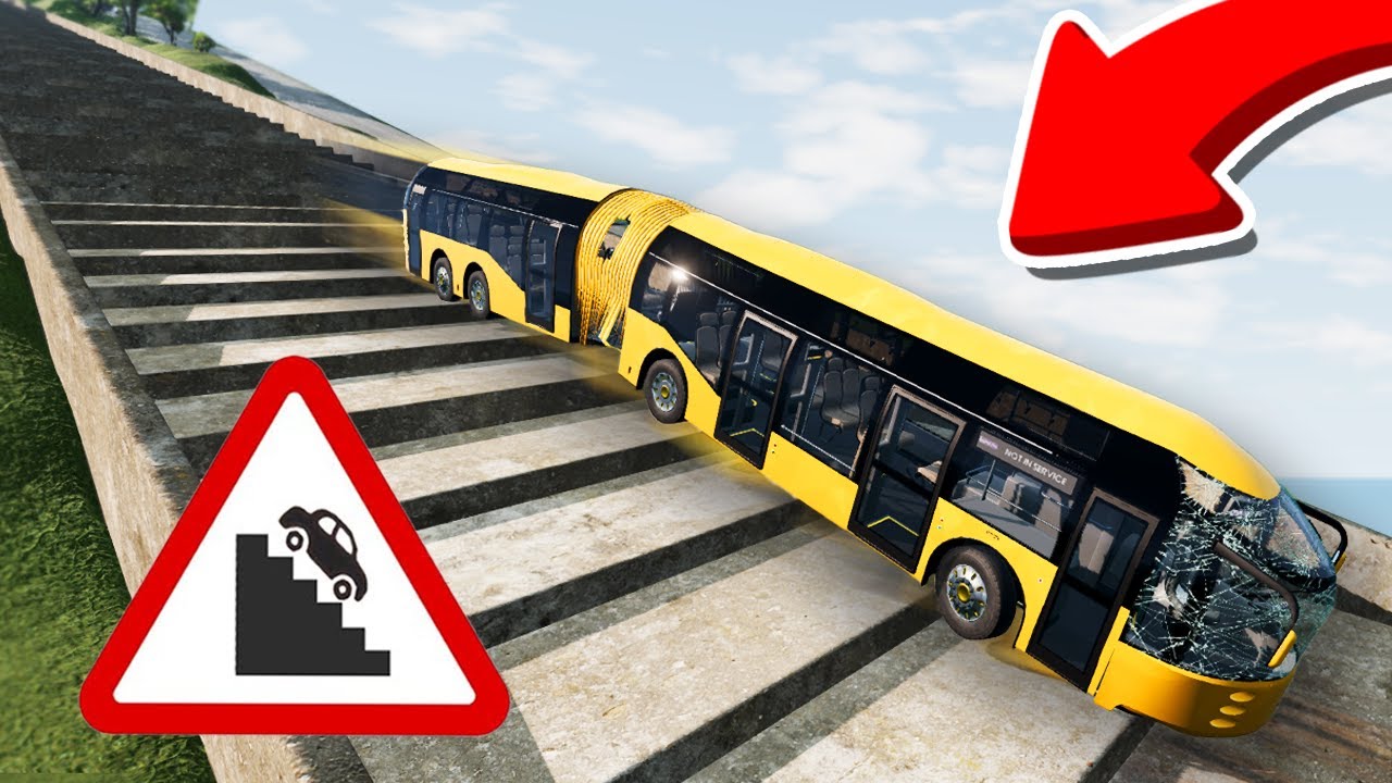 МАШИНЫ ПРОТИВ СТУПЕНЕК - BeamNG Drive - Автобус краш тест мод