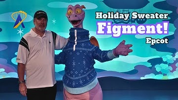 Meeting Figment in his holiday sweater at Epcot