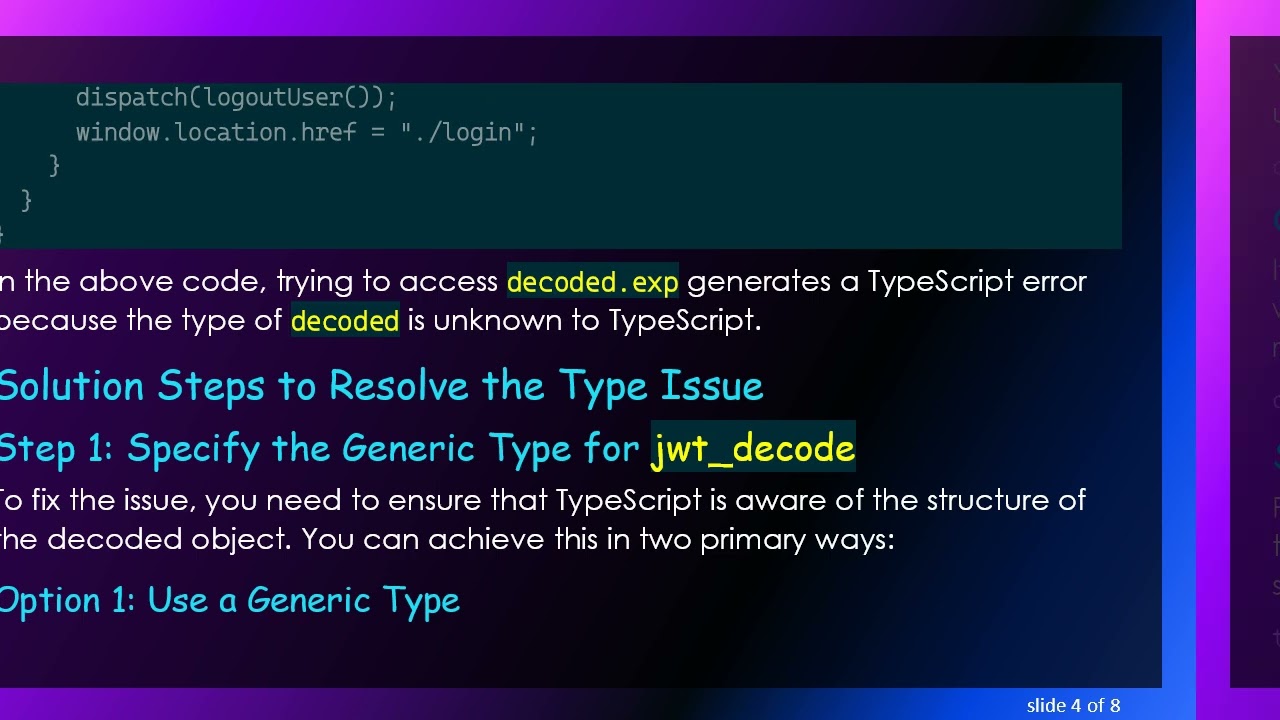 Resolving the TypeScript Error: Object is of type 'unknown' in Ionic React JWT Authentication