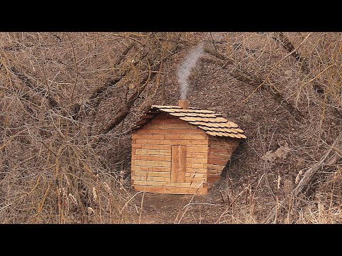 Building Bushcraft Survival Shelter, Warm Stone Bed, Clay Fireplace, Catch and Cook