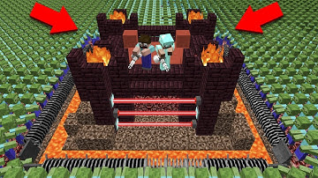 1000 ZOMBIE ARMY vs HELL BASE! BATTLE HOUSE PROTECT! in Minecraft Noob vs Pro