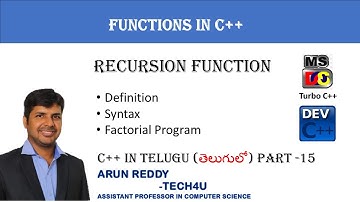 C++ IN TELUGU PART 15 - RECURSION FUNCTION IN TELUGU | RECURSION IN TELUGU | C++ RECURSION IN TELUGU