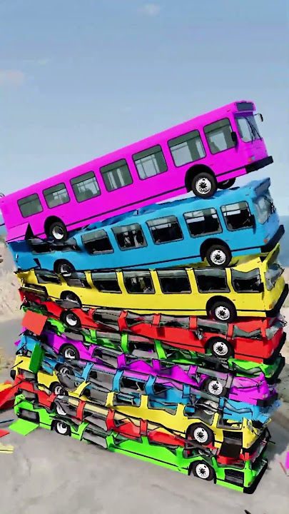 Rainbow Colour Cars & Buses Fall CRash #122 BeamNG.Drive #shorts
