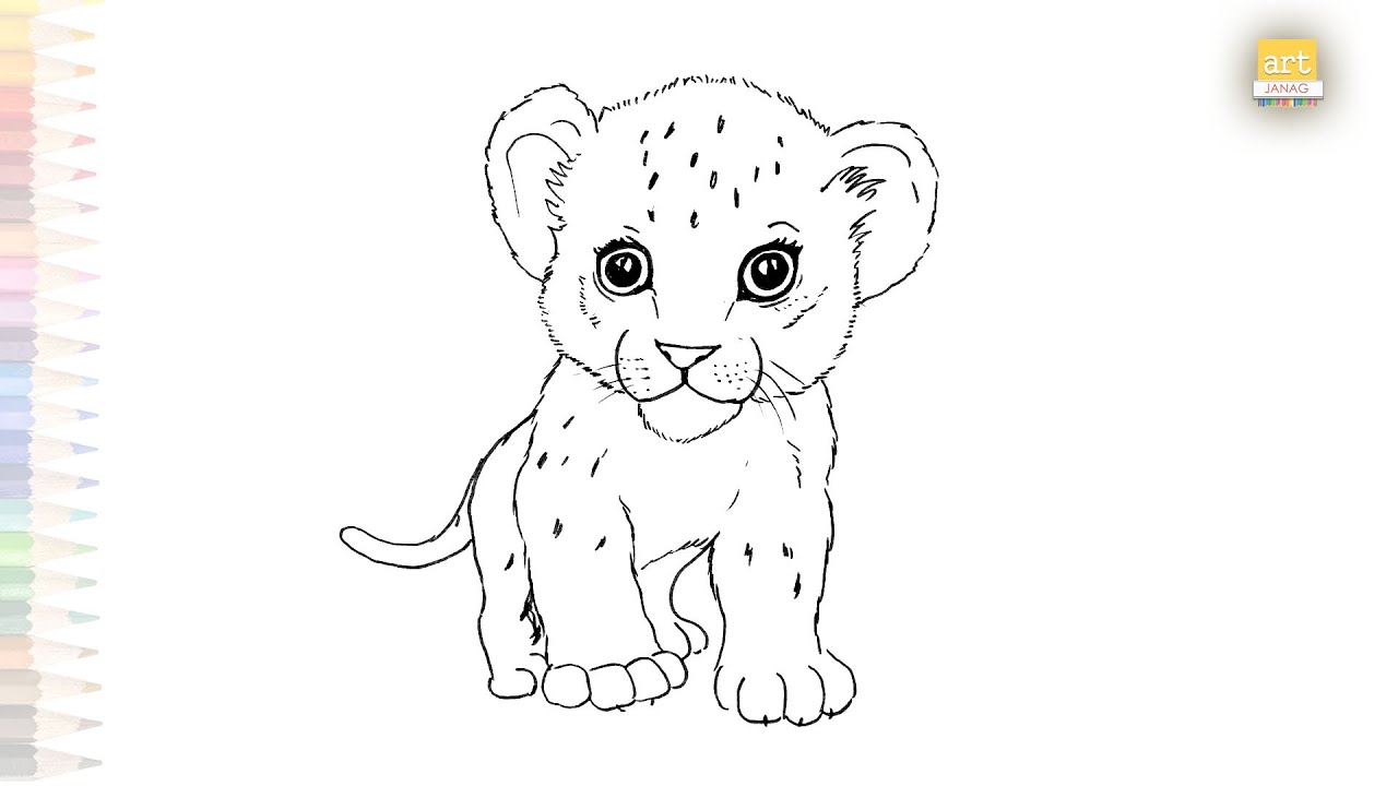 Hand Drawn Baby Lion Cub Sketch Graphics Monochrome Illustration Stock  Illustration  Illustration of fauna design 215876329