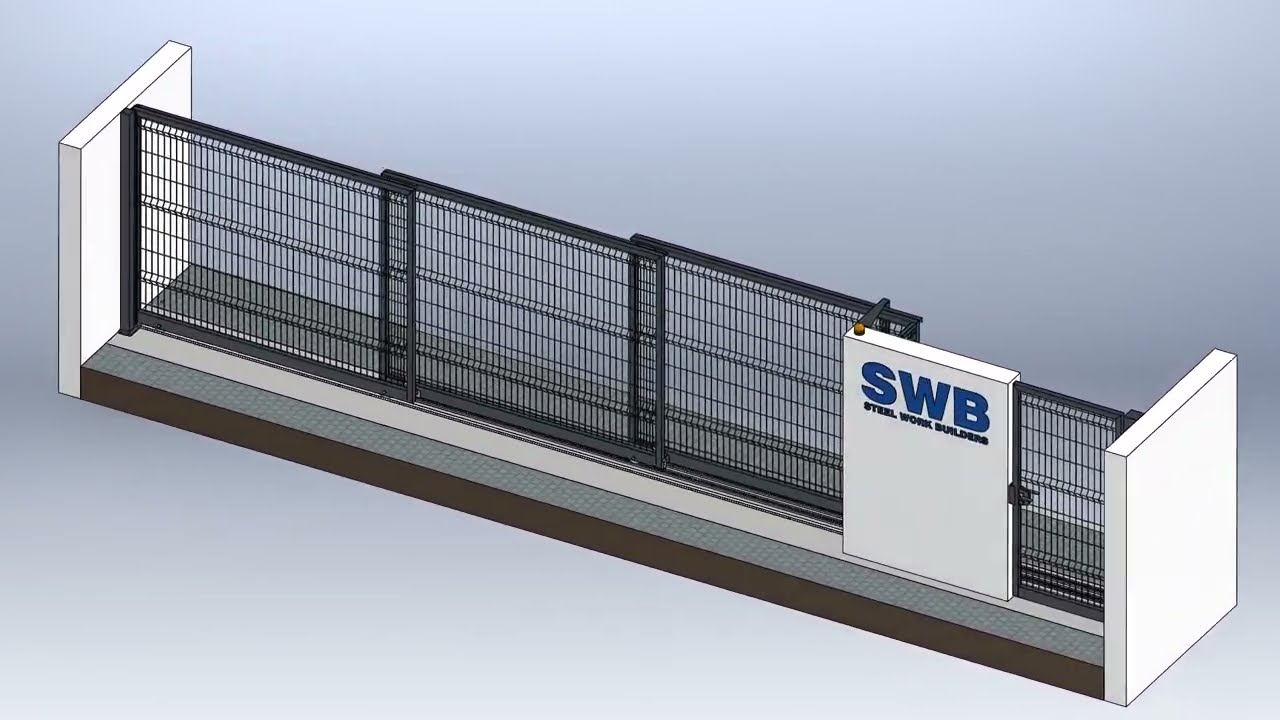 Portão de Correr Telescópico de 3 Folhas e Portão de Batente em Painel de Rede