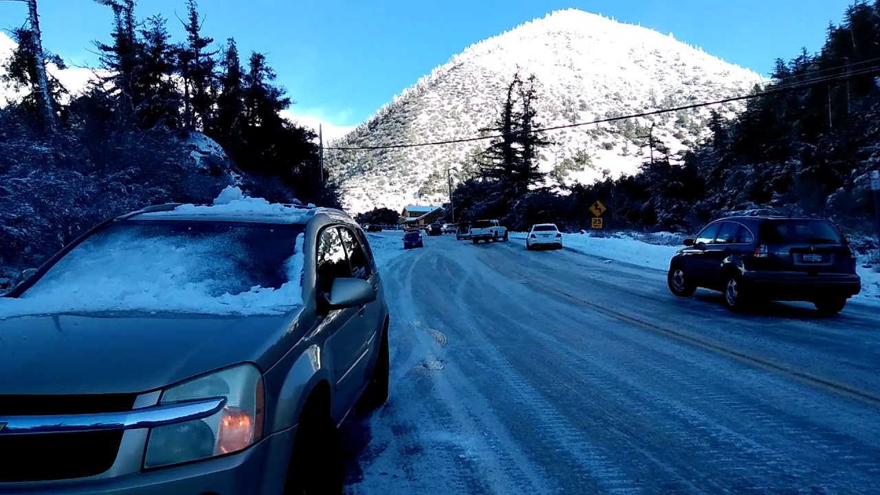Cars stuck in Mt Baldy Road because of icy road. YouTube